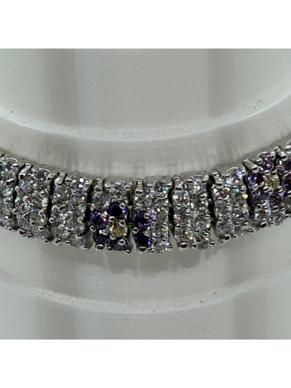 Vintage Rhinestone Tennis Bracelet Multicolor Flower Design W/ Safety Clasp 7.5" - Picture 16 of 16